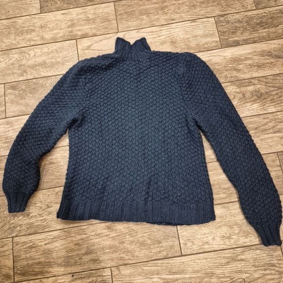 Artisan Knit Blue Popcorn Cardigan Sweater Chunky Mock Neck Whimsigoth Medium - Picture 6 of 6